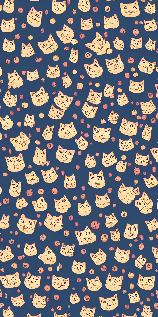 Image similar to seamless pattern of cute anime cats symmetrical, repeating 3 5 mm photography