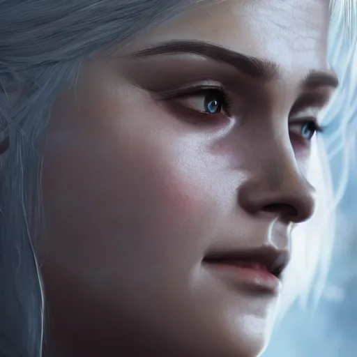 Prompt: close up of Cirilla from The Witcher, depth of field, 8k, 35mm film grain, unreal engine 5 render dramatic, intricate, elegant, highly detailed, digital painting, artstation, concept art, smooth, sharp focus, illustration, octane render, art by Leesha Hannigan, Ross Tran, Thierry Doizon, Kai Carpenter, Ignacio Fernández Ríos