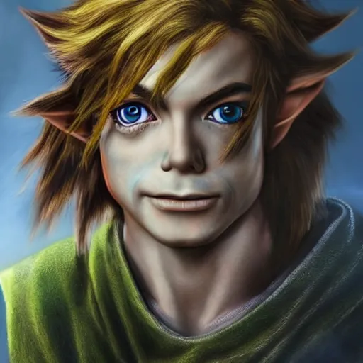 Prompt: 8k hyper realistic HDR portrait photo of Link from Legend Of Zelda with Michael Jackson’s face