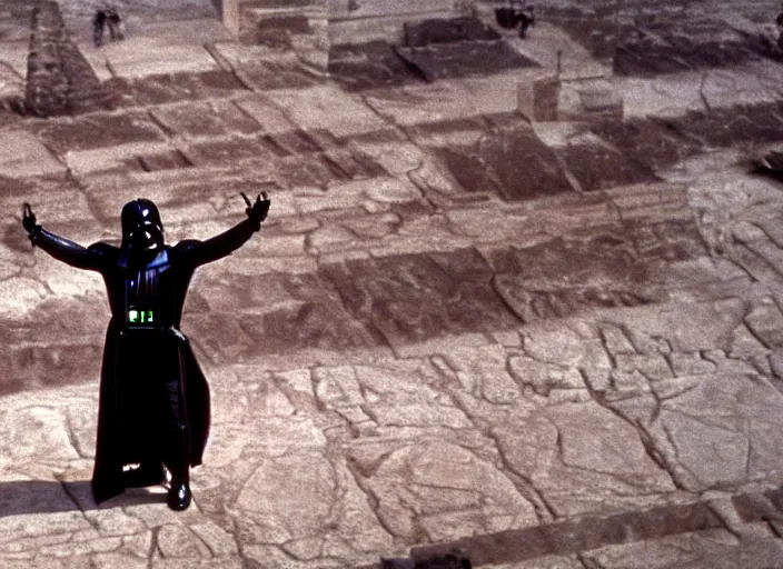 Image similar to film still of Darth Vader as Maximus in the arena with his arms out saying are you not entertained in Gladiator 2000, 4k