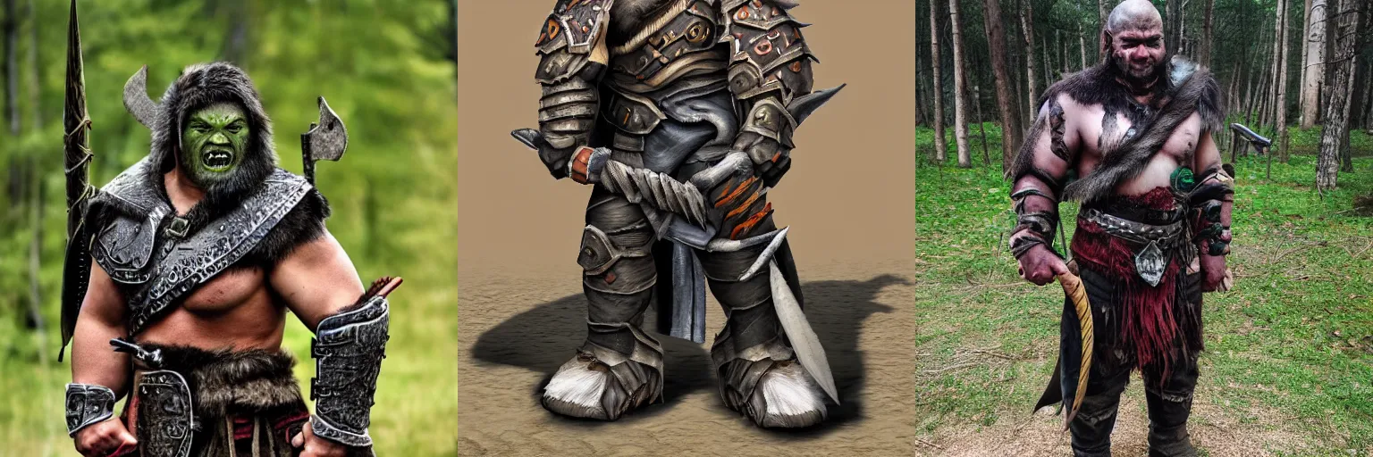 Prompt: Real orc warrior dressed for battle