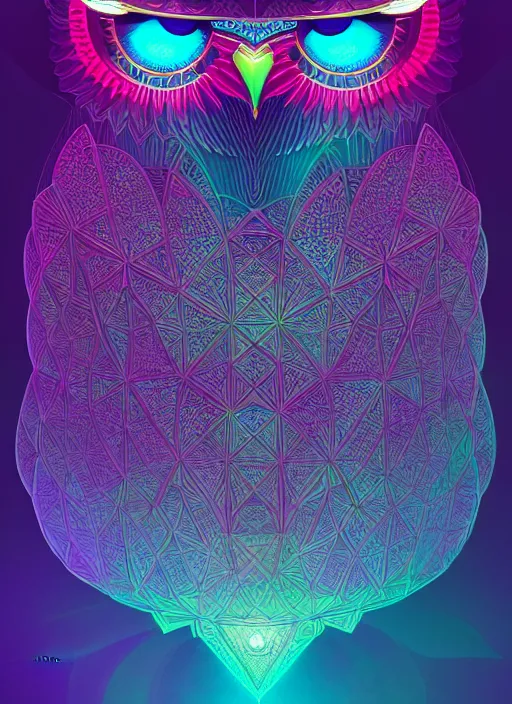 Image similar to symmetry!! product render poster vivid colors divine proportion owl, 神 圣, glowing fog intricate, elegant, highly detailed, digital painting, artstation, concept art, smooth, sharp focus, illustration,