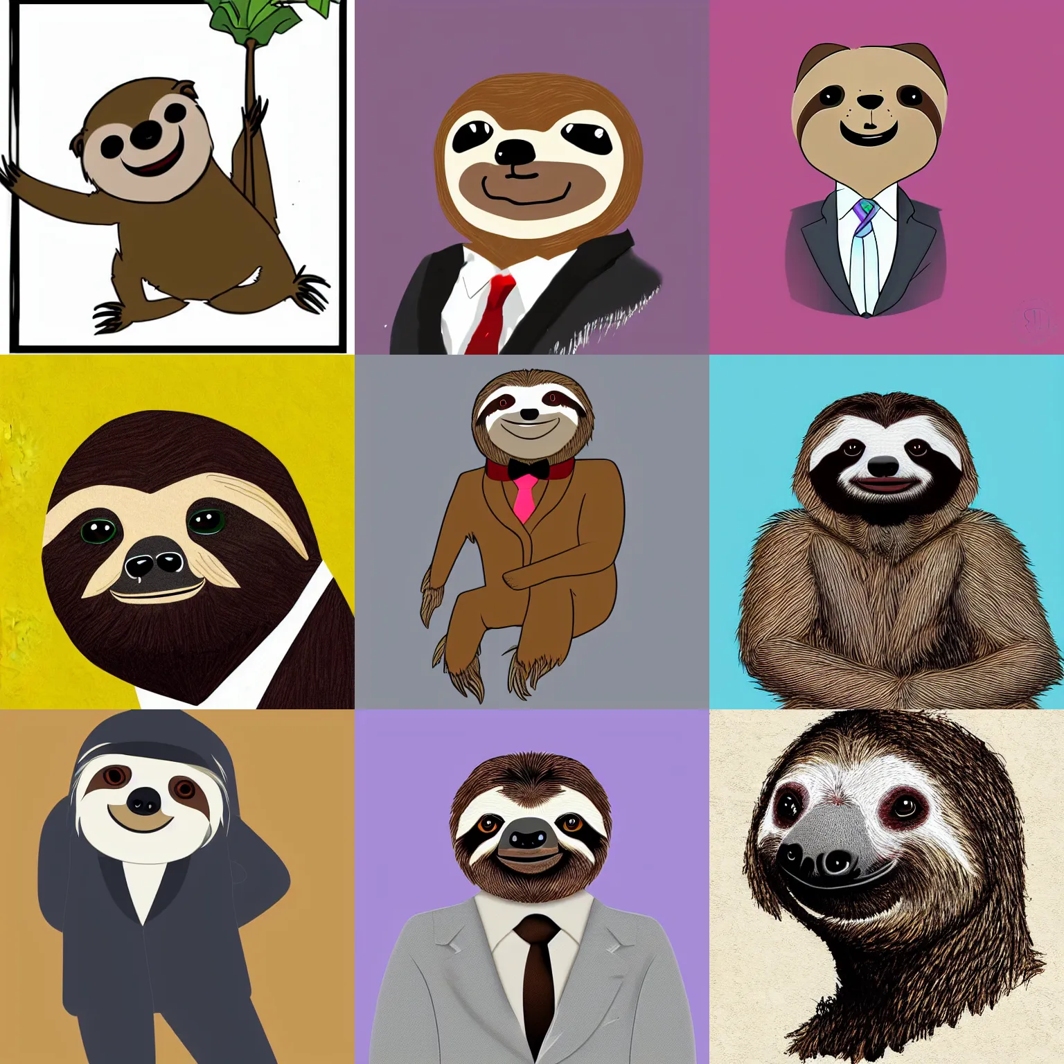 Prompt: digital art of a sloth in a suit