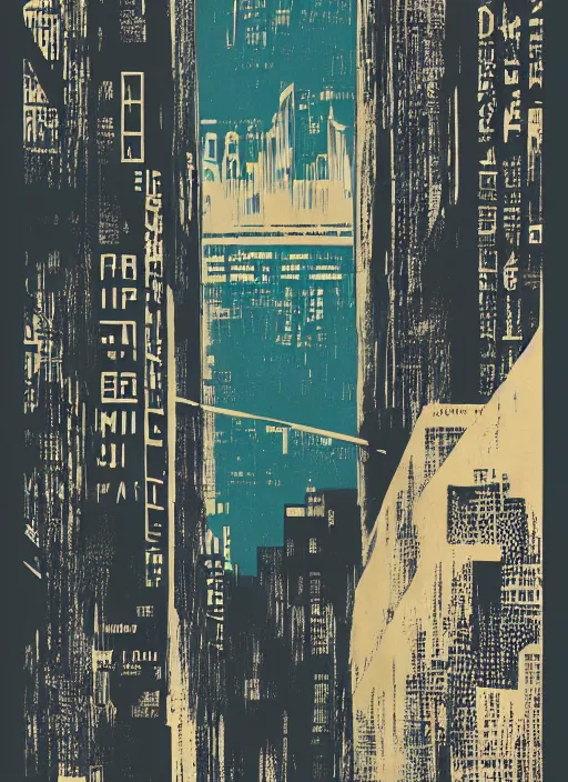 Prompt: a mid - century modern poster, screen printed, textured, paper texture, for blade runner, by saul bass