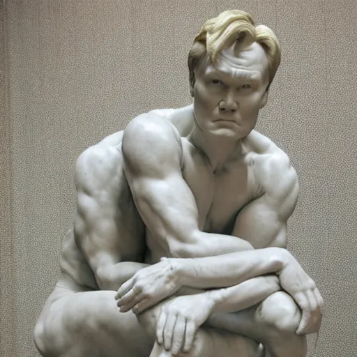 Image similar to conan o'brien and andy richter, by auguste rodin, marble