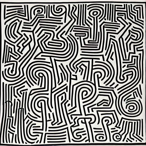Prompt: spiral trees in a dense forest by keith haring