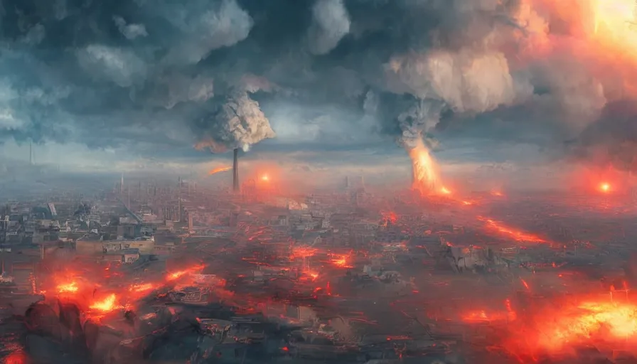 Image similar to washington dc destroyed by nuclear explosion, nuclear clouds, hyperdetailed, artstation, cgsociety, 8 k