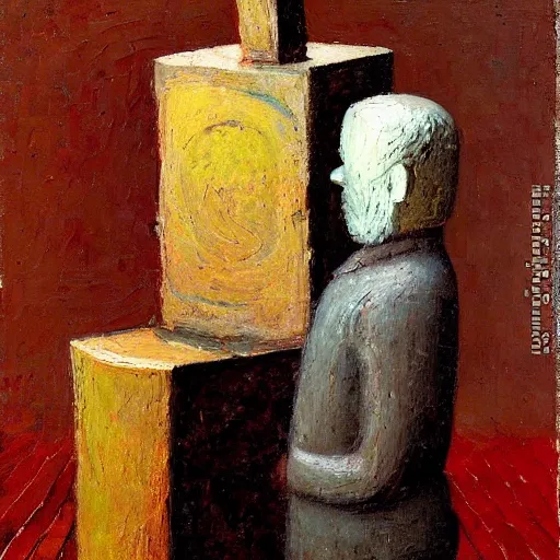 Image similar to an impasto painting by shaun tan of an abstract sculpture by the caretaker ( 1 8 9 9 )