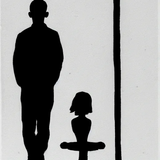 Prompt: symmetry!! black and white silhouette drawing of a complete single person standing, on white background by stanhope forbes, centered, clean image