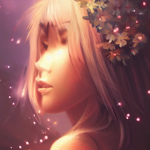 Image similar to close portrait cyber flower at the desert landscape at the night highly detailed, volumetric lighting, sharp focus, bokeh, trending on art station, digital painting by wlop, rossdraws, artgerm