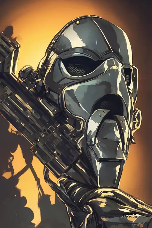 Image similar to cyborg ninja mask helmet metal gear solid artic suit swat commando andy warhol style, behance hd by jesper ejsing, by rhads, makoto shinkai and lois van baarle, ilya kuvshinov, rossdraws global illumination