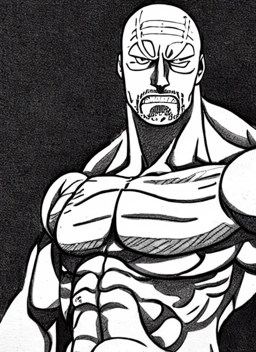 Image similar to dwayne johnson as character in one piece manga, sketch by eiichiro oda