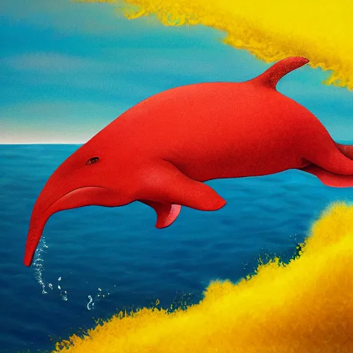 Prompt: red whale swimming in a yellow sea, hyper realistic, hd,