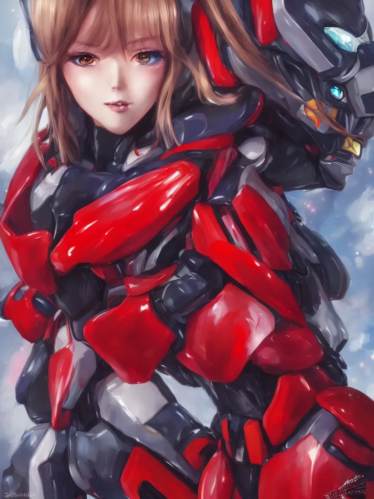 Prompt: A realistic anime portrait of a woman in a Gundam suit with glowing red, digital painting, by Stanley Artgerm Lau, Sakimichan, WLOP and Rossdraws, digtial painting, trending on ArtStation, SFW version