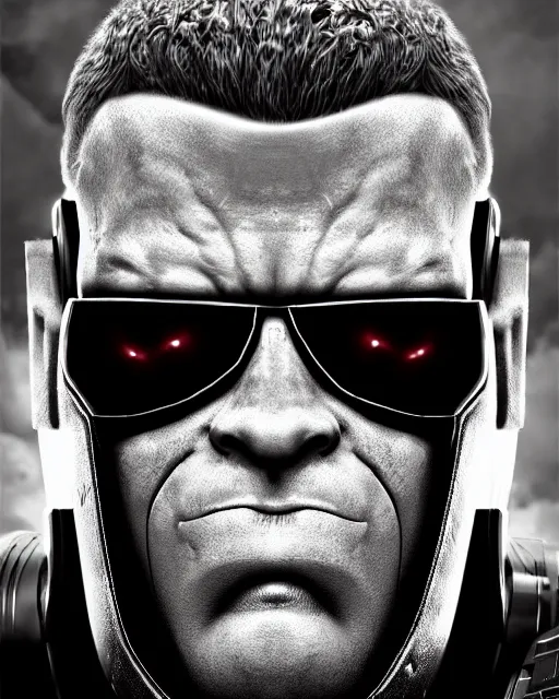 Prompt: cyborg duke nukem portrait, epic, cinematic, artstation, ismail inceaglu