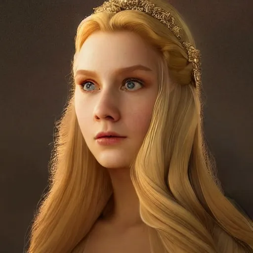 Image similar to disney princess with long blonde hair wearing elegant silk dress yelling at xbox : : weta disney pixar movie still photo : : hi - fructose, decadent highly - detailed digital painting, symmetrical face, golden ratio, octane render, artstation, smooth, sharp focus, artgerm, mucha, loish, wlop