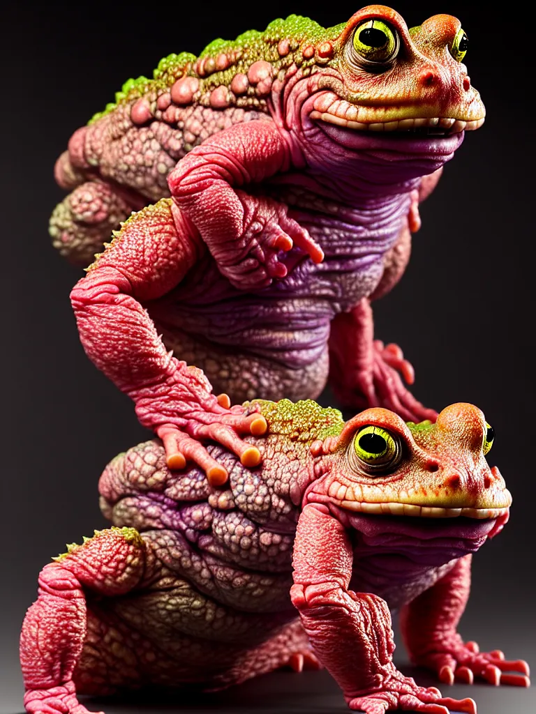 Image similar to hyperrealistic rendering, fat smooth cronenberg flesh monster toad kaiju by donato giancola and greg rutkowski and wayne barlow and zdzisław beksinski, eyeballs, product photography, action figure, sofubi, studio lighting, colored gels, colored background