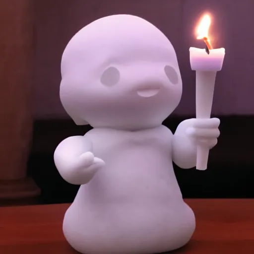 a white marble statue of reddit snoo surrounded by lit Stable