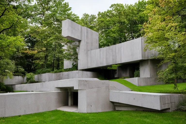 Image similar to beautiful landscaping, brutalist architecture, olmsted, masterpiece