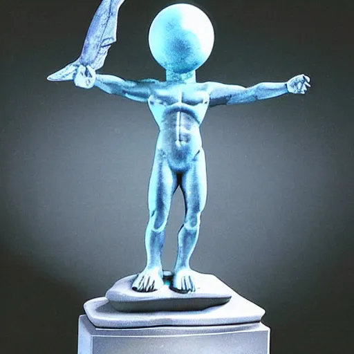 Prompt: alien god statue in orbit around neptune