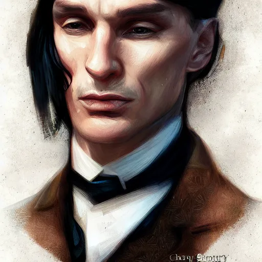 Image similar to portrait of tommy shelby by charlie bowater