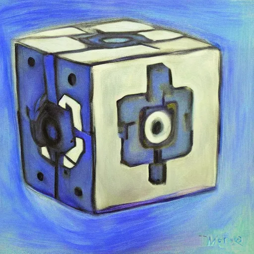 Image similar to beautiful painting of companion cube, art by monet