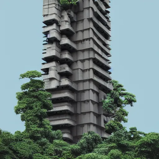 Prompt: A brutalist tower in the middle of a tropical jungle, by Brick Visual, by Luxigon, trending on Artstation