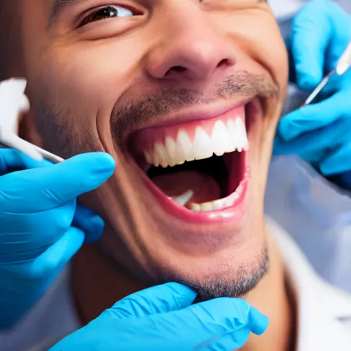 Image similar to dentist with large, giant teeth, fangs