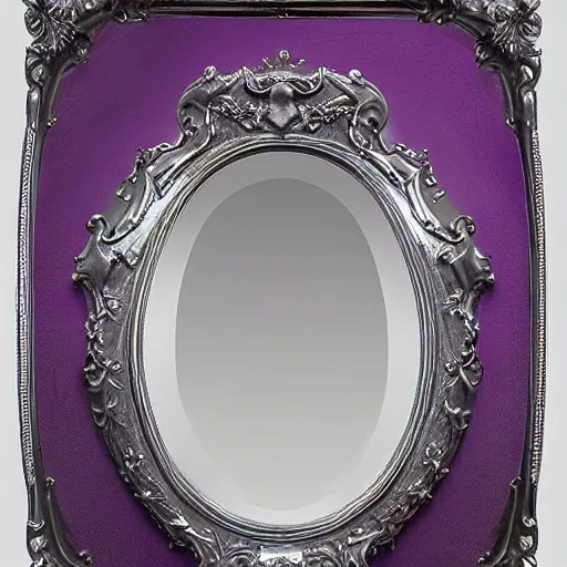 Prompt: a mirror in the shape of an antique silver tray floating and shooting purple magic in a castle, digital art