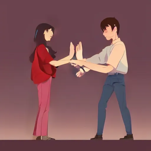 Image similar to two people high fiving, clean cel shaded vector art. shutterstock. behance hd by lois van baarle, artgerm, helen huang, by makoto shinkai and ilya kuvshinov, rossdraws, illustration