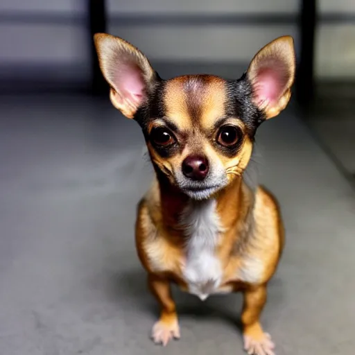 Image similar to a photograph of a half man half chihuahua inmate