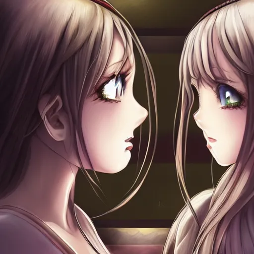 Image similar to an angry stare down between two beautiful maids standing face to face, detailed anime art