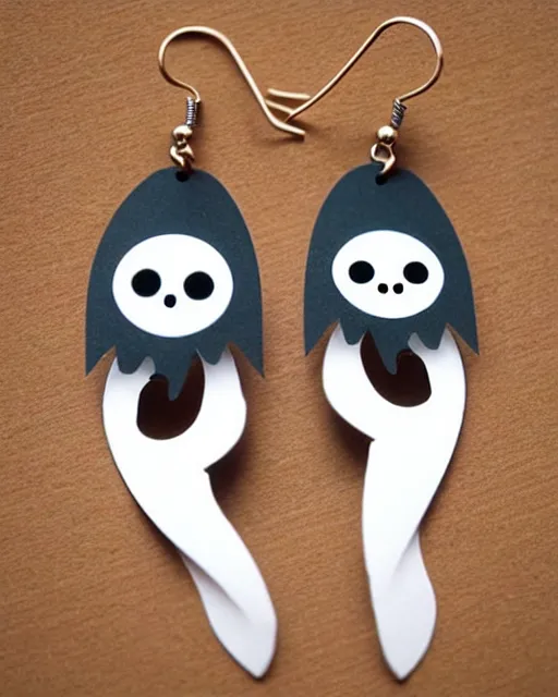 Image similar to cute funny ghost, 2 d lasercut earrings, concept art, trending on artstation, trending on deviantart