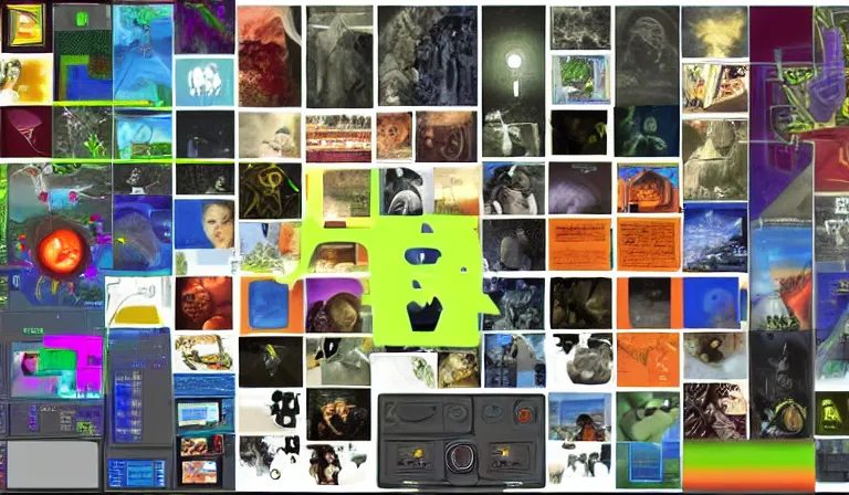 Image similar to GUI for a program that shows you proof for the existence of God, app design, web design, screenshot, System Shock 2, Deus Ex, by Nam June Paik, Frida Kahlo