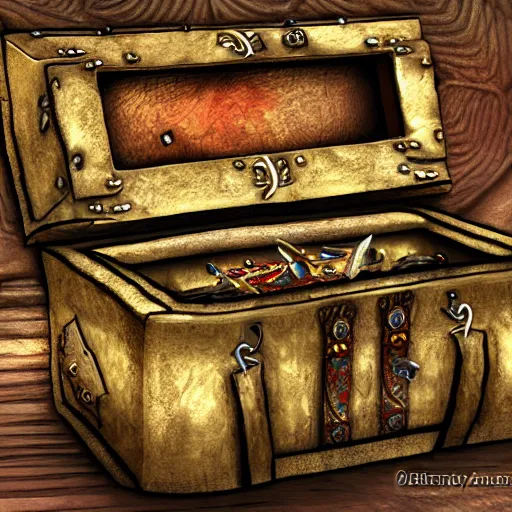 Prompt: opened treasure chest as dnd mimic, dnd fantasy digital art, high detail