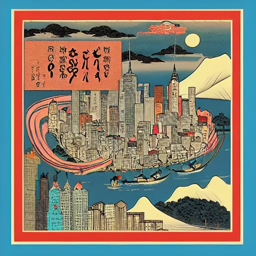 Prompt: new york in the style of ukiyo - e