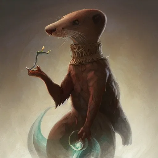 Image similar to anthropomorphic druidic otter casting a spell, DnD character art portrait, matte fantasy painting, DeviantArt Artstation, by Jason Felix by Steve Argyle by Tyler Jacobson by Peter Mohrbacher, cinematic lighting