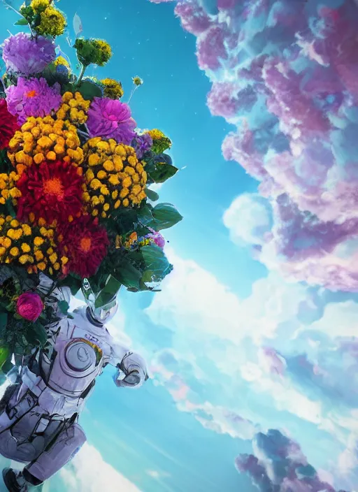 Prompt: An epic fantastic realism comic book style painting of the most beautiful flowers launched into space, bouquets, dark cosmos, fisheye lens, unreal 5, DAZ, hyperrealistic, octane render, dynamic lighting