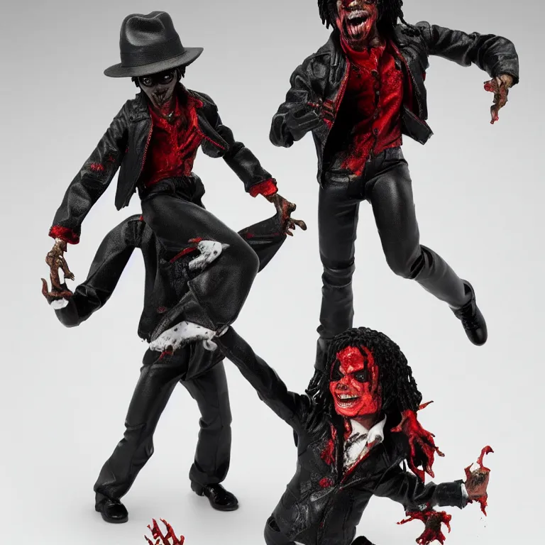 Prompt: michael jackson thriller extremely cute toy statue, pop figure, dance pose, zombie, hdr, sideshow collectibles, high detail,