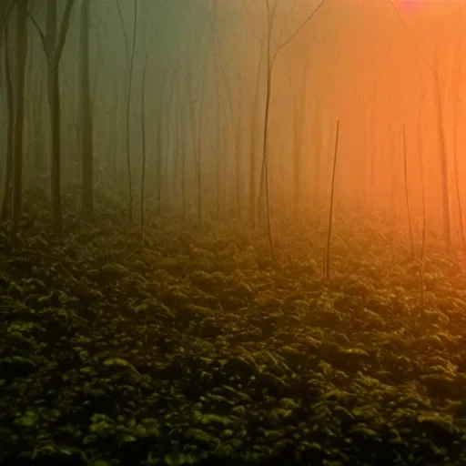 Image similar to a forest. still from blade runner.