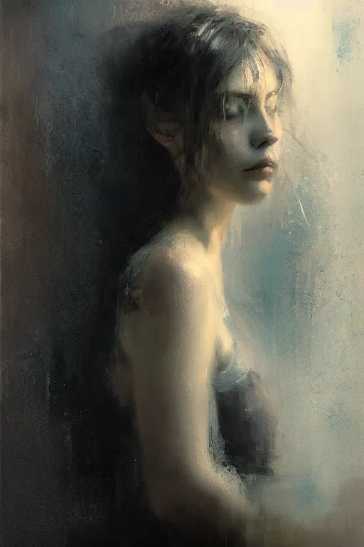 Image similar to detailed cinematic moody colors studio portrait of the memories of a sensual lady, high quality by jeremy mann, only one head single portrait