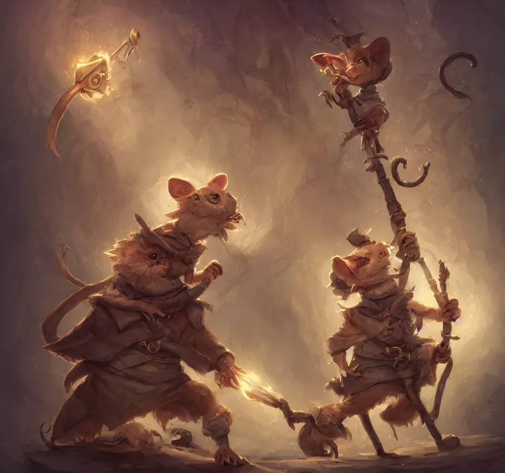 Prompt: cute little anthropomorphic rat wielding a magic staff, Wizard robe, cute and adorable, pretty, beautiful, DnD character art portrait, matte fantasy painting, DeviantArt Artstation, by Jason Felix by Steve Argyle by Tyler Jacobson by Peter Mohrbacher, cinema