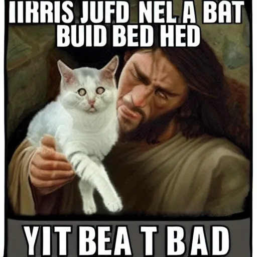 Image similar to jesus is upset because cat is bad