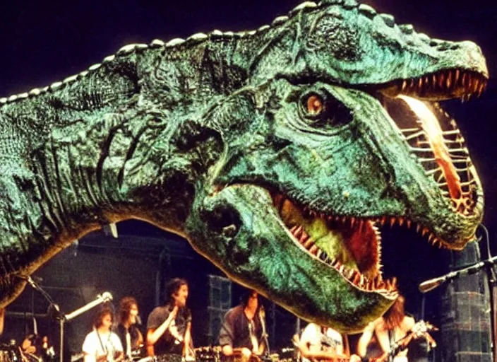 scene is jurassic park concert. many dinosaurs are Stable Diffusion