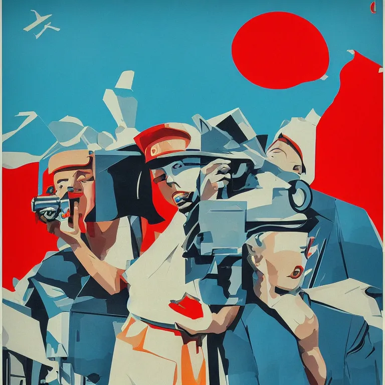 Image similar to Street-art in style of soviet poster, photorealism, retro futurism