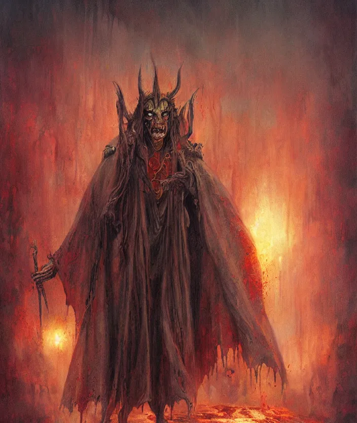 Image similar to Demon Priest, fantasy artwork, warm colors, by seb mckinnon