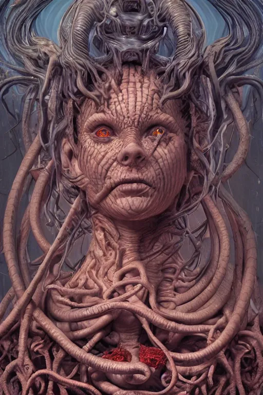 Prompt: medusa fused with a demon of dante´s inferno, photo, portrait, 3d, grotesque, terrifying, high details, intricate details, by vincent di fate, artgerm julie bell beeple, 90s, Smooth gradients, octane render, 8k, High contrast, duo tone, depth of field, very coherent symmetrical artwork