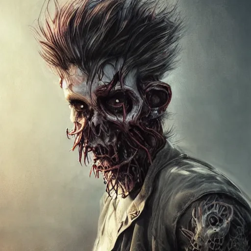 Prompt: portrait painting of a sneering biker with pale skin and shaggy hair, drinking blood out of a goblet, sharp focus, ultra realistic, concept art, intricate details, eerie, highly detailed, photorealistic, octane render, 8 k, unreal engine. art by artgerm and charlie bowater and greg rutkowski