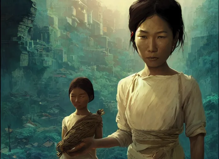 Image similar to poster for an animation film called the last asian slave woman, 8 k, hd, art by craig mullins