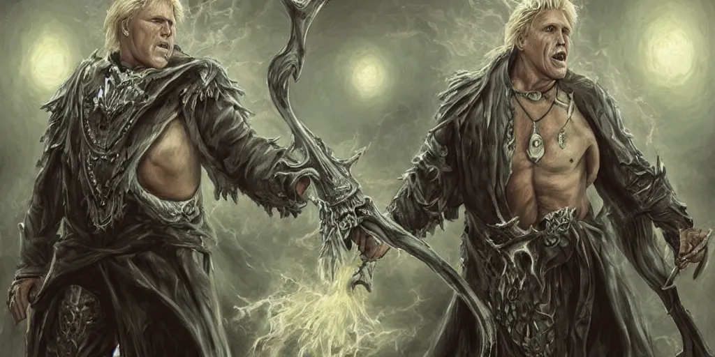Prompt: Gary Busey as a powerful necromancer, fantasy art, extremely detailed, high quality,